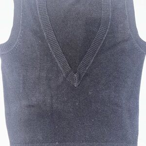 Women Black V-Neck Vintage Soft Wool Vest